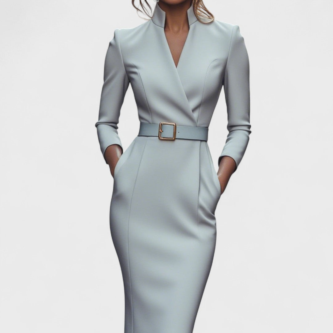 Hana - Eleganti melni kleitas ar jostu un apkakli