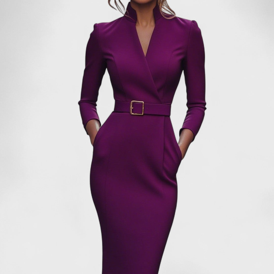 Hana - Eleganti melni kleitas ar jostu un apkakli