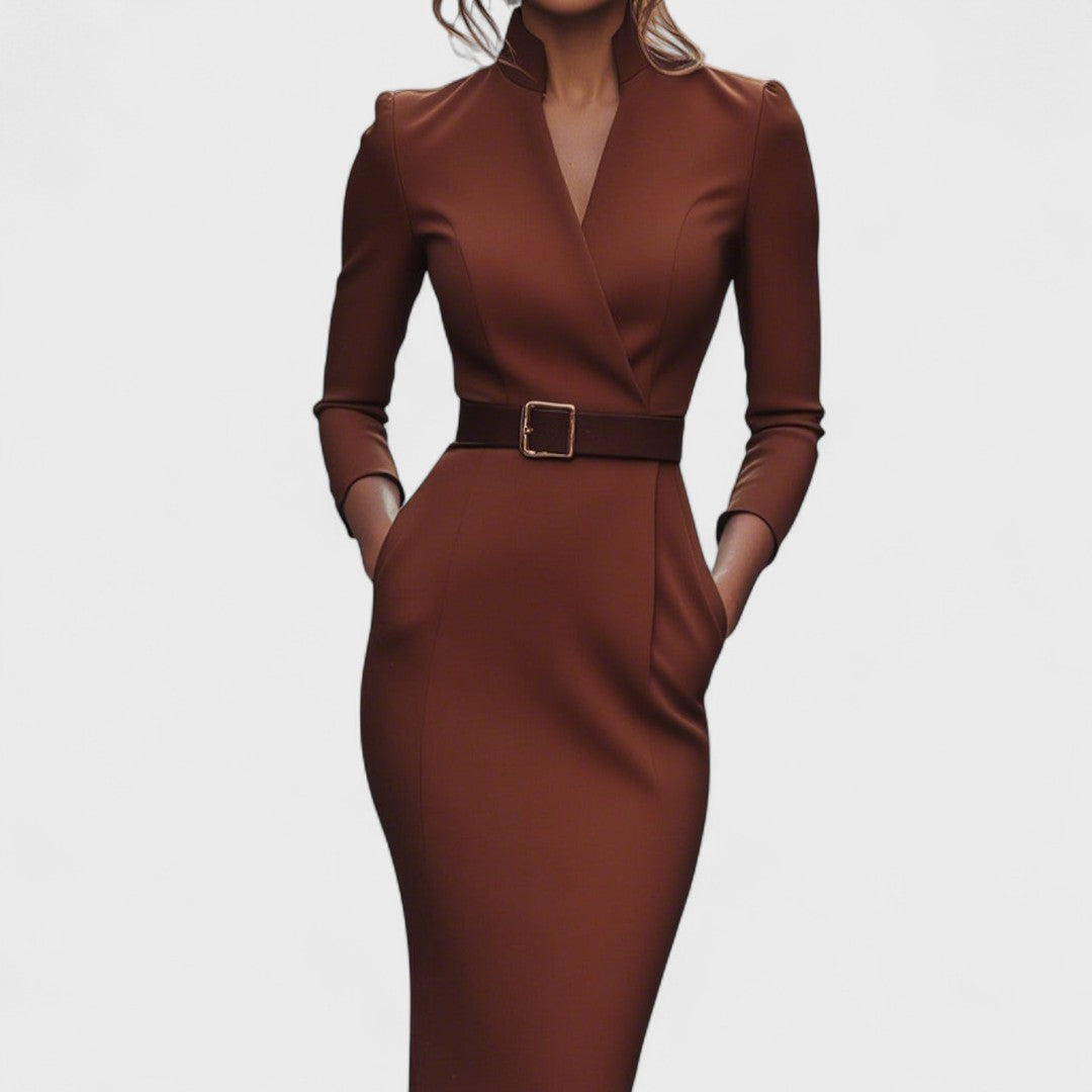Hana - Eleganti melni kleitas ar jostu un apkakli