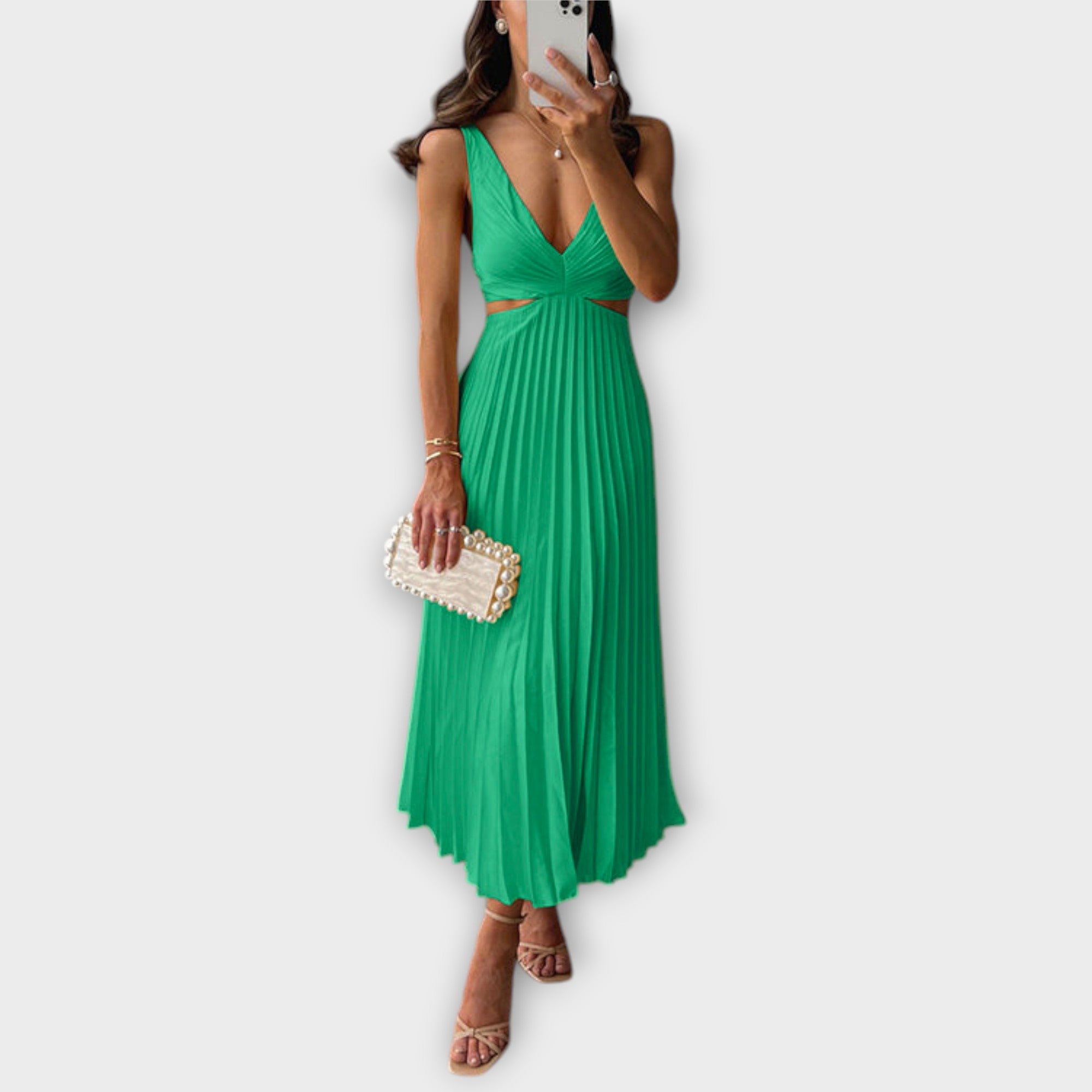 Eleganti midi vakara kleitas ar plisējumu