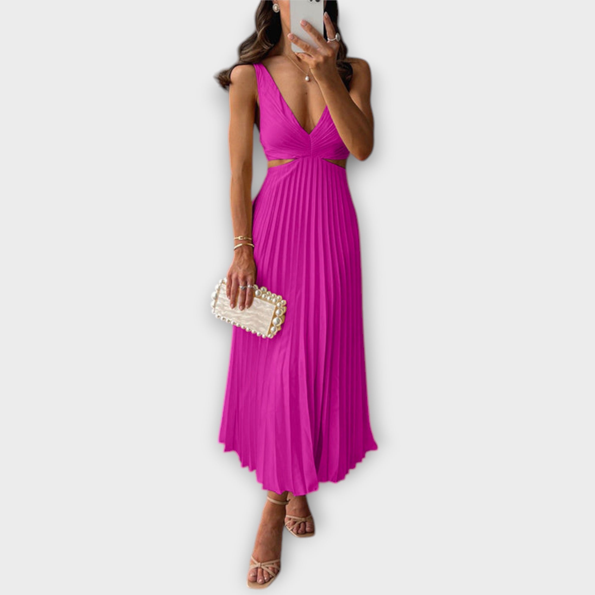 Eleganti midi vakara kleitas ar plisējumu