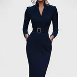 Hana - Eleganti melni kleitas ar jostu un apkakli