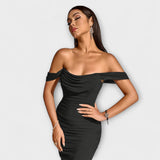 Ione - Bodycon kleita ar atklātiem pleciem un ruļļiem