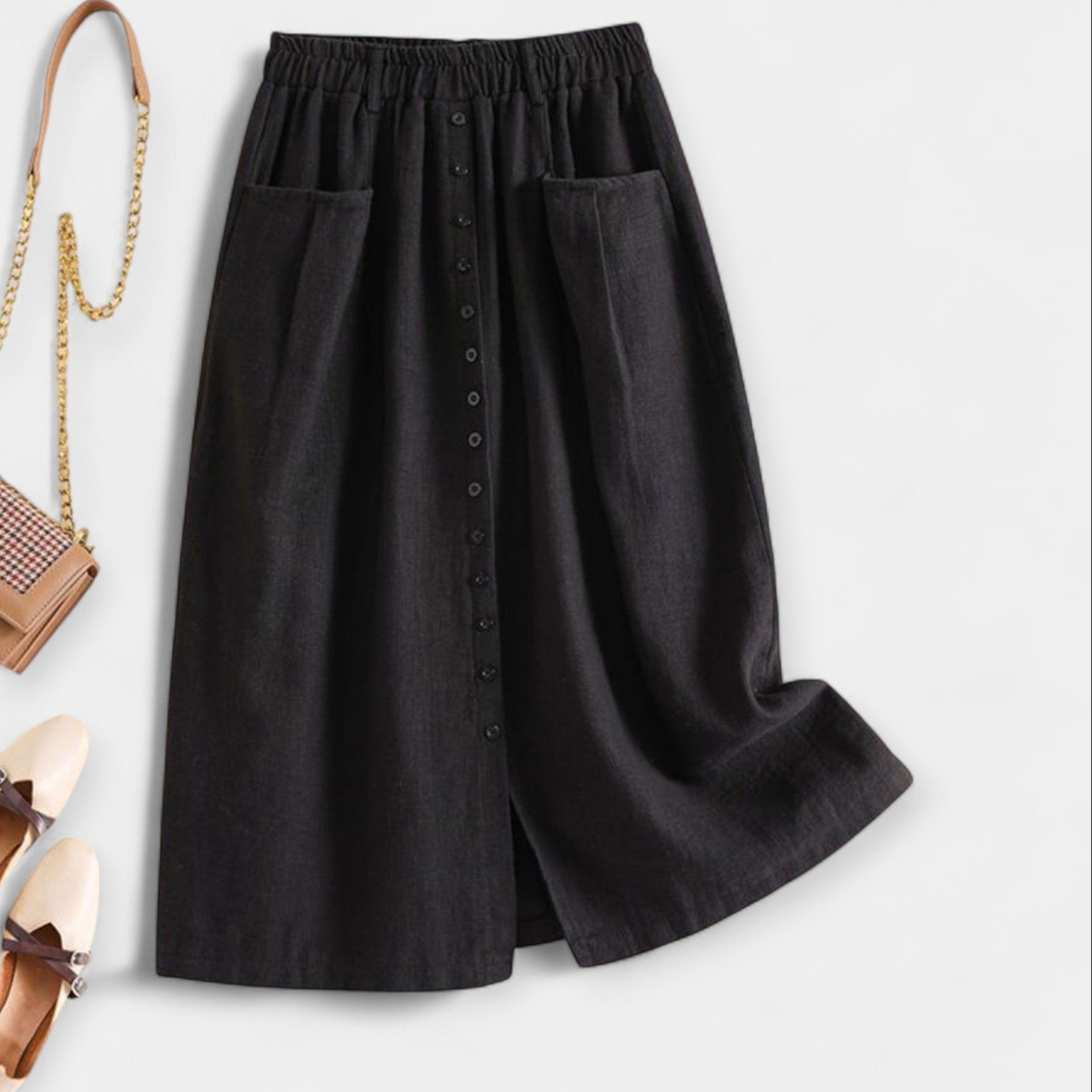 Magdalēna Eleganta Midi Vintage Svārki Ar Kabatām