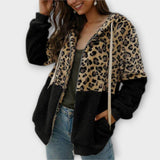 Lea - Fleece mikina ar kapuci un leopardu dizainu