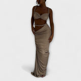 Jane - Stilīgs gradienta adīts crop top un overskirt duets